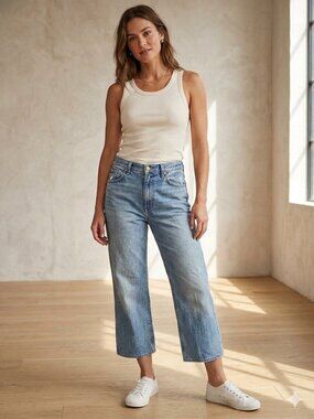 J Brand Joan High Rise Crop Medium Wash Rinse Ankle Wide Leg Jeans Denim Pant 12